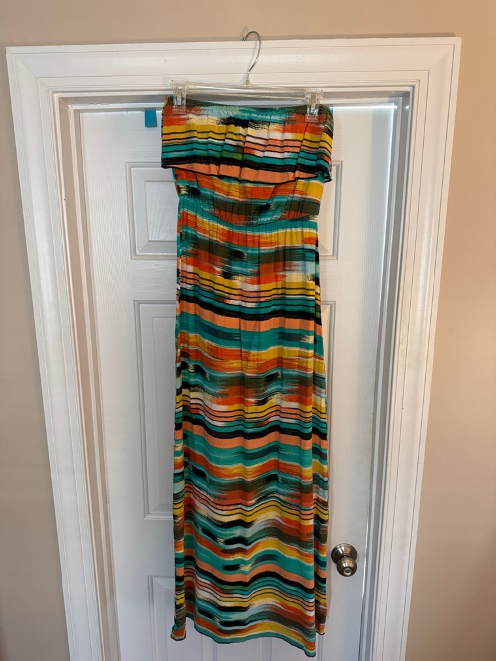 Trixxi Multicolor Strapless Maxi Dress - Teal, Orange, Yellow, Black